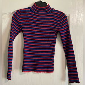 Stripped Turtleneck Fitted Top